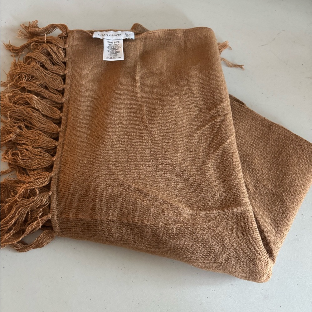 Cozy Brown Fringed scarf . Susan graver scarf qvc